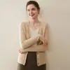 Cárdigan de terciopelo para bebé 100% cachemira pura para mujer, suéter de punto acanalado con cuello en V, chaqueta de punto holgada, prenda exterior base adelgazante