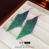 Brincos Gancho Coloridos em Rombos com Tassel Cravejados de Diamante Design Criativo Personalizado Brincos Europeus e Americanos Atravessando Fronteiras Brincos de Alta Qualidade Venda por Atacado