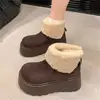 Botas de nieve populares de suela gruesa, que aumentan la altura, para mujer, nueva colección de invierno 2026, forradas de polar, cálidas, botines cortos esponjosos, zapatillas de algodón de gran tamaño a la moda