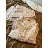 Pijama de Algodón Nube para Mujer, Conjunto Dulce a Cuadros de Manga Larga para Primavera y Otoño, Ropa de Casa de Alta Gama, Linda, Venta al por Mayor Transfronteriza