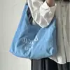 Bolsa de Lona de Grande Capacidade para Mulheres 2026 Novo Estilo Listrada com Letras Bolsa de Ombro/Axila para o Dia a Dia Bolsa Tote Dupla Face