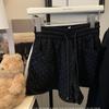 Nicho de Design Preto Calças Hot Pants Hot Diamond Calças Casuais Femininas Verão Cintura Alta Soltas Calças Esportivas Calças de Perna Larga Shorts