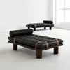 Banqueta de Lujo Ligero Estilo Italiano, Banqueta al Pie de la Cama para Dormitorio, Banqueta de Madera Maciza para Cambiar Zapatos en la Sala de Estar, Sofá Banqueta de Cuero con Diseño Vintage Acolchado de Botones