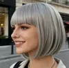 Pelucas Europeas y Americanas Transfronterizas para Mujer de Pelo Corto Recto con Flequillo, Estilo Bob Lindo, Pelucas de Fibra Sintética de Alta Temperatura al por Mayor