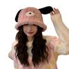 Sombrero de pescador de orejas de cachorro de otoño e invierno para mujer estilo coreano de cabeza grande Wai sombrero de cubo de felpa lindo cara pequeña sombrero cálido