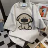 Camiseta Casual de Manga Curta com Estampa de Cachorro Design de Nicho Verão 2026 Nova Versátil Vintage Solta