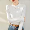 Camiseta Base de Terciopelo Alemán Doble Cara de Cuello Alto para Mujer, Nuevo Estilo Otoño e Invierno 2026, Top Rojo de Manga Larga de Alta Gama