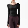 Nueva camiseta deportiva de primavera y otoño con cuello en V, ropa de yoga de manga larga, para correr, profesional, de secado rápido, sensación nude, ajustada, ropa de fitness para mujer
