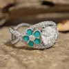 Venta Directa de Fabricante: Anillo Floral con Diseño de Gota de Aceite, Estilo Fresco para Mujer, Exquisito Anillo Individual para Compromiso o Boda