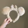Faixa de cabeça fofa com orelhas de panda para lavar o rosto, faixa de cabeça de pelúcia de desenho animado com coroa alta para mulheres, faixa para maquiagem e lavar o cabelo, acessório de cabelo