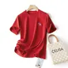 Camiseta Casual de Manga Corta con Cuello Redondo, Bordado del Año del Caballo, Algodón Peinado de Alto Hilo, Corte Holgado Adelgazante para Mujer, Primavera y Verano