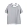 Camiseta de Manga Corta con Parches de Diseño de Marca de Moda Estilo Americano Rumei, Falsa de Dos Piezas para Hombres y Mujeres, Top Holgado de Moda de Verano con Media Manga