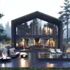 Vila de Vidro Florestal Estilo Minimalista Pousada com Telhado Triangular e Janelas Panorâmicas do Chão ao Teto, um Hotel de Luxo para Férias na Natureza Selvagem