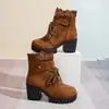 2025 Nuevas Botas de Mujer de Gran Tamaño para Exportación Transfronteriza Punta Redonda Tacón Alto Botines con Cordones Cremallera Trasera Encaje Temu