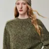 Suéter de punto con hilo floral de cuello redondo y diseño de hombro raglán, estilo relajado para mujer, nueva colección otoño/invierno 2026 100% cachemira Bai Cai Rong