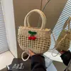 Bolso de paja estilo vacación de verano para mujer, bolsa de playa tipo tote, bolso de cubo de mano, bolso tejido para hombro y cruzado para el día a día