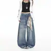 YECHUAN# Jeans Estilo Deserto Retro Desgastado Lâmina Curva 2026 Novo Cintura Alta Solto Perna Larga Calças Foice