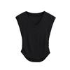 Camiseta feminina de cintura dupla irregular, plissada, justa, simples, cor sólida, para combinar, verão, decote em V, manga curta, top