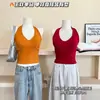 Camisole Sexy Gola Halter Estilo Europeu e Americano para Mulheres com Bojos Fixos e Almofadas no Peito, Top de Roupa Externa Sem Mangas para o Verão