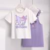 Conjunto de Falda con Tirantes de Manga Corta para Niñas Verano 2026 Nuevo Conjunto de Dos Piezas de Vestido de Verano para Niños Niña Camiseta de Dibujos Animados