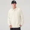 Moletom Gola Polo Pesado 340g para Primavera e Outono para Homens, Corte Solto, Sem Capuz, Pulôver Simples Masculino, Top Quente com Gola Reversível, Atacado