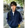 Chaqueta deportiva azul marino de tres rayas para hombre, sudadera con cremallera de marca juvenil de moda para otoño, chaqueta estilo universitario para pareja