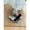 Sandalias planas Chuyuji estilo francés con lazo dulce y punta cuadrada para mujer, para uso exterior en verano, tacón bajo antideslizante, tacón fino, adecuadas para combinar con faldas