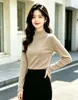 Camiseta base de punto de dos piezas con núcleo de lana hilada, estilo dulce, cuello alto simple con volantes, suéter grueso nuevo de otoño e invierno para mujer