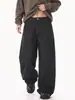 Jeans Han Lu Raw Denim Cor Blocada Retro Estampa de Leopardo Fivela Paris Estilo Outono High Street Estilo Americano Calças de Corte Reto para Homens.