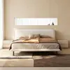 Cama flotante de terciopelo teddy estilo crema con esquinas curvas, contorno de cama completo, acolchado suave protector de cintura, patas altas, diseño minimalista, cama de boda para dormitorio principal