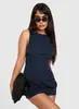 Vestido chaleco sin mangas transfronterizo europeo y americano más vendido para mujer, cuello redondo, corte ajustado, que se ciñe a la cadera, corto, mini vestido a rayas de moda