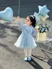 Vestido Aisha estiloso de manga comprida para meninas com tule para primavera e outono, novo vestido de princesa 2026 para bebês meninas, roupa de outono da moda