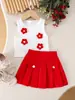 Ropa para Bebés Niñas0-3A Niña Verano Manga Corta Flor Tridimensional Top + Falda Plisada Set de 2 Piezas