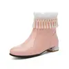 Botines Dulces con Volantes Botas de Cuero de Princesa Cremallera Lateral Botas Martin Tacón Bajo Zapatos de Mujer Talla 28-43 Botas para Padres e Hijos