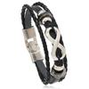Pulseira Transfronteiriça de Personalidade Europeia e Americana com Fivela de Contas Masculina Retrô Acessórios Símbolo do Infinito Joias de Couro Pulseira de 8 Caracteres