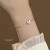 Pulsera de Plata de Ley S925 Color Rosa Flor de Cerezo con Pegamento Mariposa para Mujer, Estilo Fresco, Lindo, Dulce, Juvenil, Joyería de Mano Versátil de Nicho