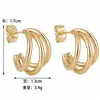 Pendientes Retro Europeos y Americanos de Acero Inoxidable Dorado de 18 Quilates, Aros Lisos, Pendientes Metálicos en Forma de C de Lujo Ligero Estilo Francés, Accesorios para Mujer