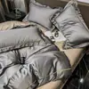 Luxo Leve 120 Fios Tencel Conjunto de Quatro Peças Verão Seda Gelada Capa de Colcha Fresca Sedosa Roupa de Cama para Dormir Nu 4