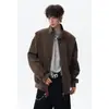 Estilo retro americano Hong Kong, de alta qualidade, plus size, jaqueta de couro de alta qualidade para homens, corte solto, gola alta, com zíper, top casual, adequado para casais