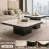 Mesa de Centro Pequeña de Lujo Ligero de Losa de Roca Cuadrada Estilo Italiano Minimalista Ecológico para Apartamento Pequeño Sala de Estar Eo