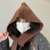 Chal con Capucha Sombrero Bufanda Set de Dos Piezas Color Sólido Cálido Otoño e Invierno Doble Uso Capa Tejida Moda Versátil