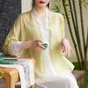 Primavera e Verão Novas Mulheres Melhoradas Hanfu Novo Estilo Chinês Retro Artístico Zen Tang Terno Chá Roupa Cardigan Top 6027