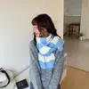 Bufanda Larga de Punto con Rayas Contrastantes Estilo Coreano para Mujer, Protección contra el Frío Otoño/Invierno Calidez Protección para el Cuello Atmósfera de Alta Gama Polaina Versátil para el Cuello