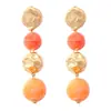 Pendientes Largos con Perlas Redondas Degradadas, Empalme de Metal Texturizado Retro Transfronterizo con Diseño de Color Contrastante, Suaves y Elegantes, Versátiles para Mujer