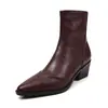 Botas Elegantes de Inverno Outono 2026 Estilo Coreano Emagrecedoras Salto Quadrado Salto Médio Bico Fino Versáteis Pele de Cordeiro Elástica Emagrecedoras Botas de Cano Curto Femininas