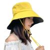 Chapéu de Sol Feminino Primavera e Verão Estilo Coreano Estudante Chapéu de Pescador Dupla Face Dobrável Chapéu de Sol Feminino para Exterior com Aba Larga