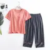 Pijama de Algodón para Mujer Primavera/Verano con Sujetador Incorporado, Conjunto Casual Delgado de Manga Corta y Pantalón Corto