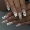Peças de Nail Art Mais Vendidas Transfronteiriças, Coleção Estilo Diamante Francês, Peças de Nail Art Longas com Glitter Estrela Francesa Doce Atacado