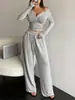 Amazon Comercio Transfronterizo Europa y América Comercio Exterior Nuevo Estilo Traje de Mujer Cuello en V Profundo Casual Manga Larga Top Corto Pantalones Largos Sueltos Traje
