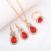 Conjunto de tres piezas de joyería transfronteriza europea y americana con colgante, pendientes, anillo y diamantes, traje de decoración nupcial de moda.